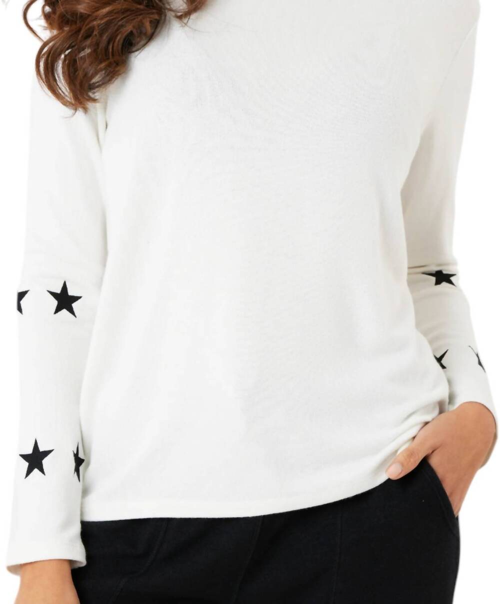 NEW FRENCH KYSS star sleeve round neck top in ivory/black - Picture 4 of 4